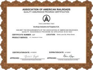 Açoforja Industria de Forjados - Certificado AAR M 1003