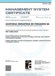 Açoforja Industria de Forjados - Certificados ISO 14001 - 2015