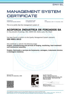 Açoforja Industria de Forjados - CertificadoISO 9001-2015